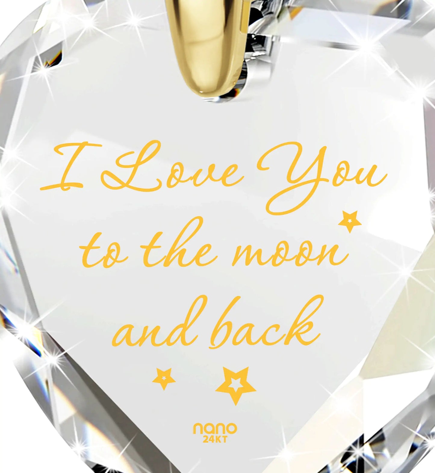 I Love You to the Moon and Back Necklace 24k Gold Inscribed and Crystal Heart Earrings